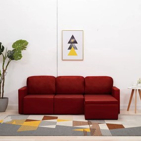 288797 vidaXL Sofá-cama modular de 3 lugares couro artificial vermelho tinto