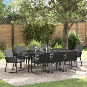 Conjunto de Jantar de Jardim 9 Peças com Almofadas Preto Vime PE