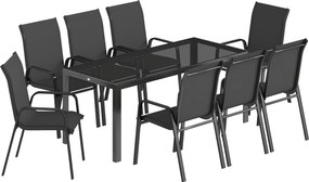 Outsunny Conjunto de Jantar para Jardim 9 peças Mesa e Cadeiras para 8 Pessoas Conjunto Externo com Tampo em Vidro Temperado Preto | Aosom Portugal