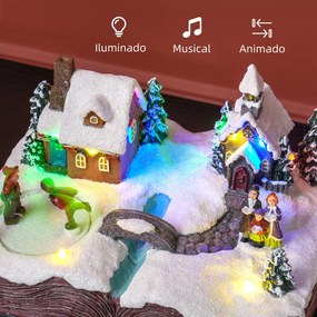 Aldeia de Natal Cena Natalícia com Luzes LED Música e Patinadores Gira