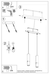Candeeiro de Teto Suspenso AÇO LOOPEZ 2 Lampâdas Preto/Cobre