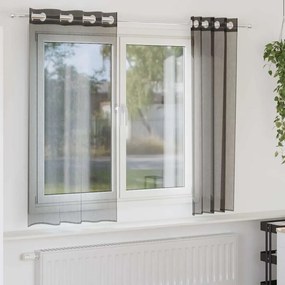 vidaXL Cortinas de voile com ilhós 2 pcs preto 140x175 cm