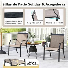 Conjunto de 2 cadeiras de jardim com assento respirável Estrutura metálica encosto alto e apoios de braços ergonómicos Castanho