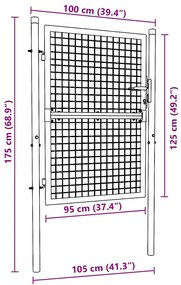 Portão de jardim em rede aço galvanizado 100x175 cm cinzento