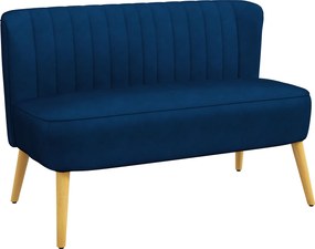 HOMCOM Sofá design retrô 2 lugares, pés de madeira, 117 cm x 56,5 cm x 77 cm, Azul | Aosom Portugal