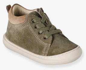 Botinhas em pele suave, com atacadores, para bebé, especial primeiros passos caqui