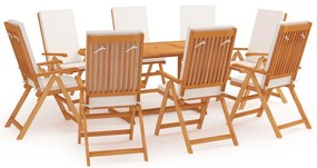 vidaXL 9 pcs conjunto jantar jardim c/ almofadões madeira teca maciça