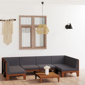vidaXL 7 pcs conjunto lounge de jardim c/ almofadões acácia maciça