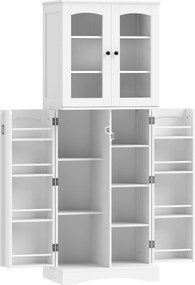 HOMCOM Armário Despensa de Cozinha com 4 Portas 8 Compartimentos e 10 Prateleirascom 4 Prateleiras Ajustáveis 60x40x162 cm Branco | Aosom Portugal