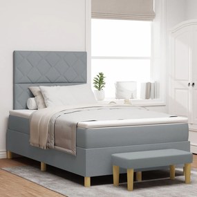 Cama Box Spring com Colchão e Banco Cinza Claro 120x200 cm Tecido