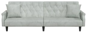 Sofá-cama com apoio de braços veludo cinzento-claro