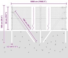Cerca de Arame Soldado com 13 Postes 0.5x50 m em Aço Galvanizado