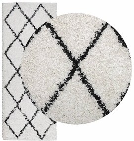 Tapete shaggy de pelo alto PAMPLONA 80x200 cm creme e preto