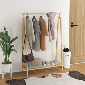 Guarda roupa aberto em bambu, em madeira com prateleira para sapatos, 110 x 42 x 152 cm