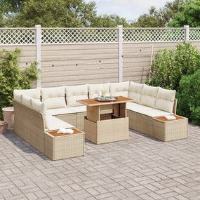 Conjunto de Jantar para Jardim de 10 Peças com Almofadas Bege em Ratta