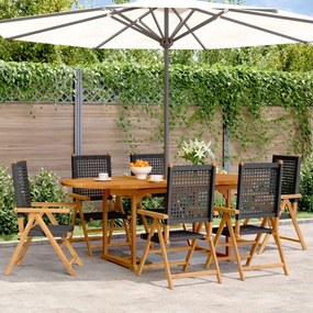 7 pcs conjunto de jantar p/ jardim vime PE/madeira maciça preto