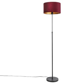 Candeeiro de pé preto com cúpula de veludo vermelho e dourado 35 cm - Parte Country / Rústico