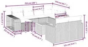 11 pcs conjunto sofás de jardim c/ almofadões vime PE preto