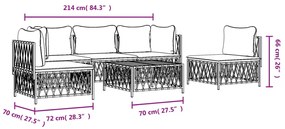 6 pcs conjunto lounge de jardim com almofadões aço branco