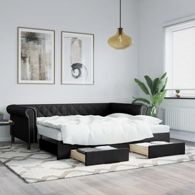 Sofá-cama c/ gavetão e gavetas 90x200 cm couro artificial preto