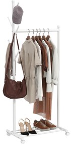Guarda Roupa com Rodas 5 Ganchos Barra para Pendurar e Prateleira Inferior 68x43x171 cm Branco