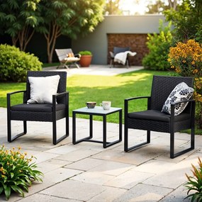 Conjunto de jardim, em polyrattan PE, mobiliário de varanda Preto