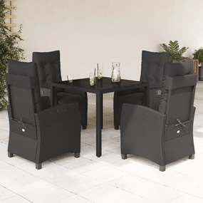 vidaXL 5 pcs conjunto de jantar p/ jardim c/ almofadões vime PE preto