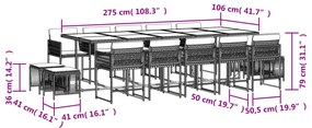 15 pcs conj. jantar jardim c/ almofadões vime PE bege misturado