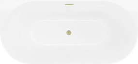 Mexen Oval Slim banheira independente encostada à parede 170 x 80 cm, branca, transbordamento dourado escovado - 52661708000-55