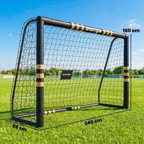 Baliza de Futebol para Jardim 240x85x160 cm com Rede, Estrutura Metálica, Acolchoamento EPE e Estacas, Preto e Amarelo