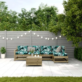 6 pcs conjunto lounge de jardim c/ almofadões pinho impregnado