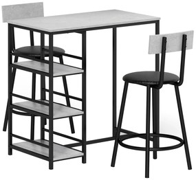 HOMCOM Conjunto de Mesa Alta de Bar com 2 Bancos Mesa Alta de Cozinha com Bancos Prateleiras Laterais Cinza Escuro