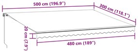 Toldo retrátil manual com luz LED 500x300 cm bordô