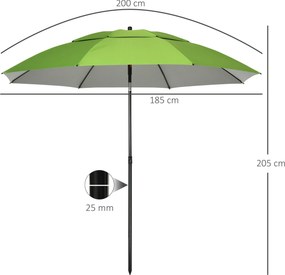 Chapéu de Sol de Praia Ø185x205 cm Chapéu de Sol de Praia com Teto Dup