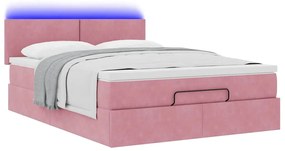 Estrutura de cama otomana com colchão 140x190 cm veludo rosa