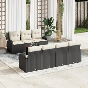 Conjunto de Sofás de Jardim com 8 Peças e Almofadas Preto Rattan Polié
