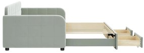 Sofá-cama c/ gavetão e gavetas 90x190 cm veludo cinzento-claro