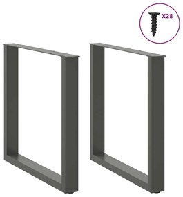 Pés para mesa de jantar em formato de U, 2 peças, antracite, 80x(72-73
