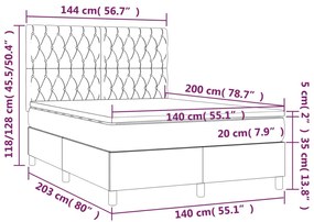 Cama box spring c/ colchão/LED 140x200cm tecido castanho-escuro