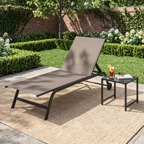 Conjunto de 2 Peças, Espreguiçadeira de Exterior e Mesa Auxiliar, 188-164 x 69 x 36-101 cm, Encosto Regulável em 5 Níveis, Castanho