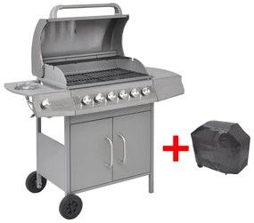 273794 vidaXL Grelhador/barbecue a gás 6+1 queimadores prateado