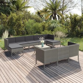 vidaXL 11 pcs conjunto lounge de jardim c/ almofadões vime PE cinzento