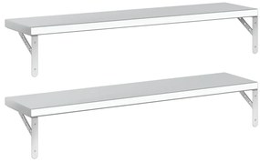 Prateleiras de parede 2pcs 100x23,5 cm aço inoxidável prateado