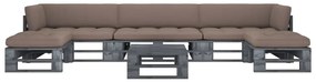 6 pcs conj. lounge paletes c/ almofadões pinho impregnado cinza