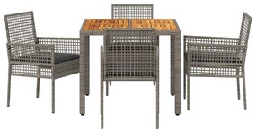 Conjunto de Jantar 5 Peças com Almofadas Cinzas em Rattan Sintético