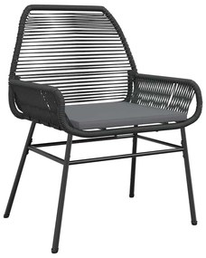 3 pcs conjunto jantar jardim almofadões vime PE vidro preto