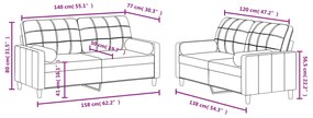 2 pcs conjunto de sofás com almofadas tecido cinza-acastanhado