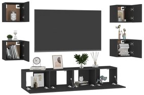 6 pcs conjunto de móveis de TV derivados de madeira preto