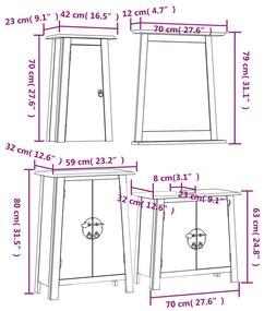 4 pcs conjunto móveis p/ casa de banho madeira de pinho maciça