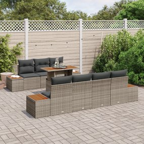 Conjunto de Jantar de Jardim com 8 Peças e Almofadas Cinza em Rattan P